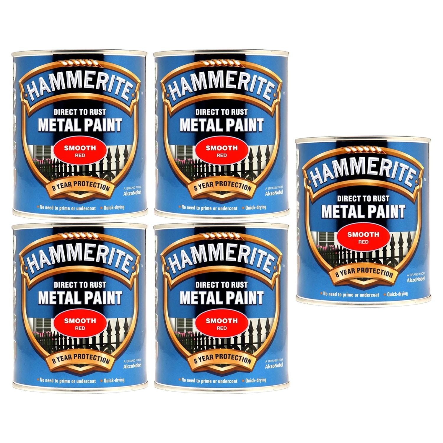 5X Hammerite Smooth Red Paint 750ml Tin Paint