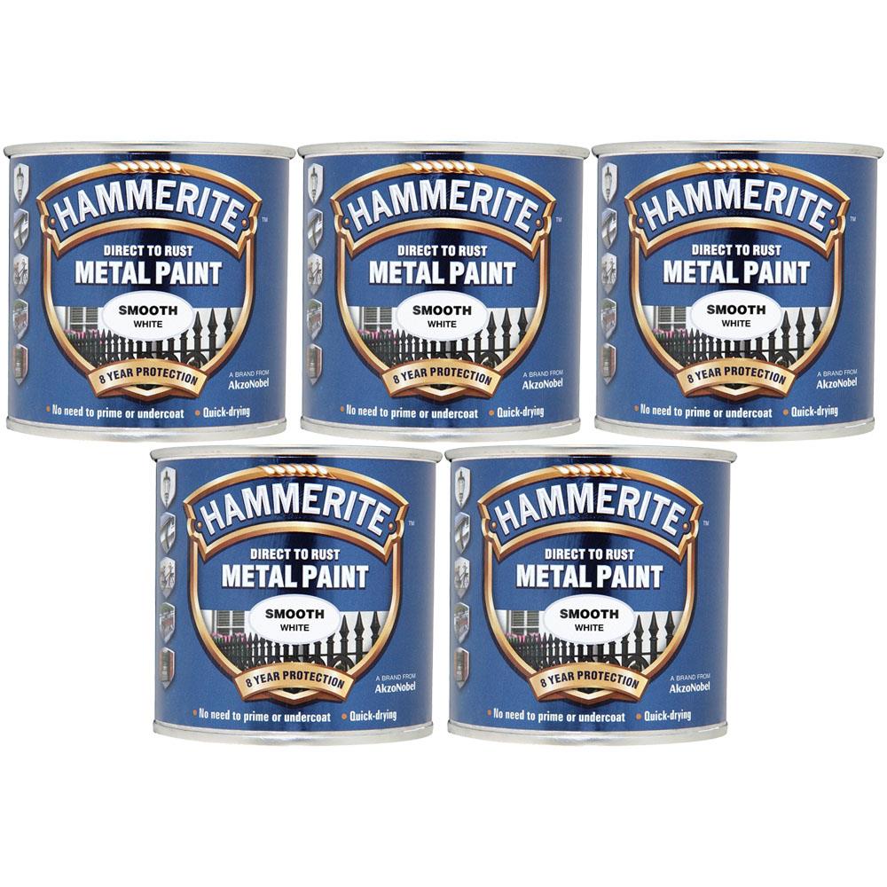5X Hammerite Smooth White Paint 250ml Tin Paint