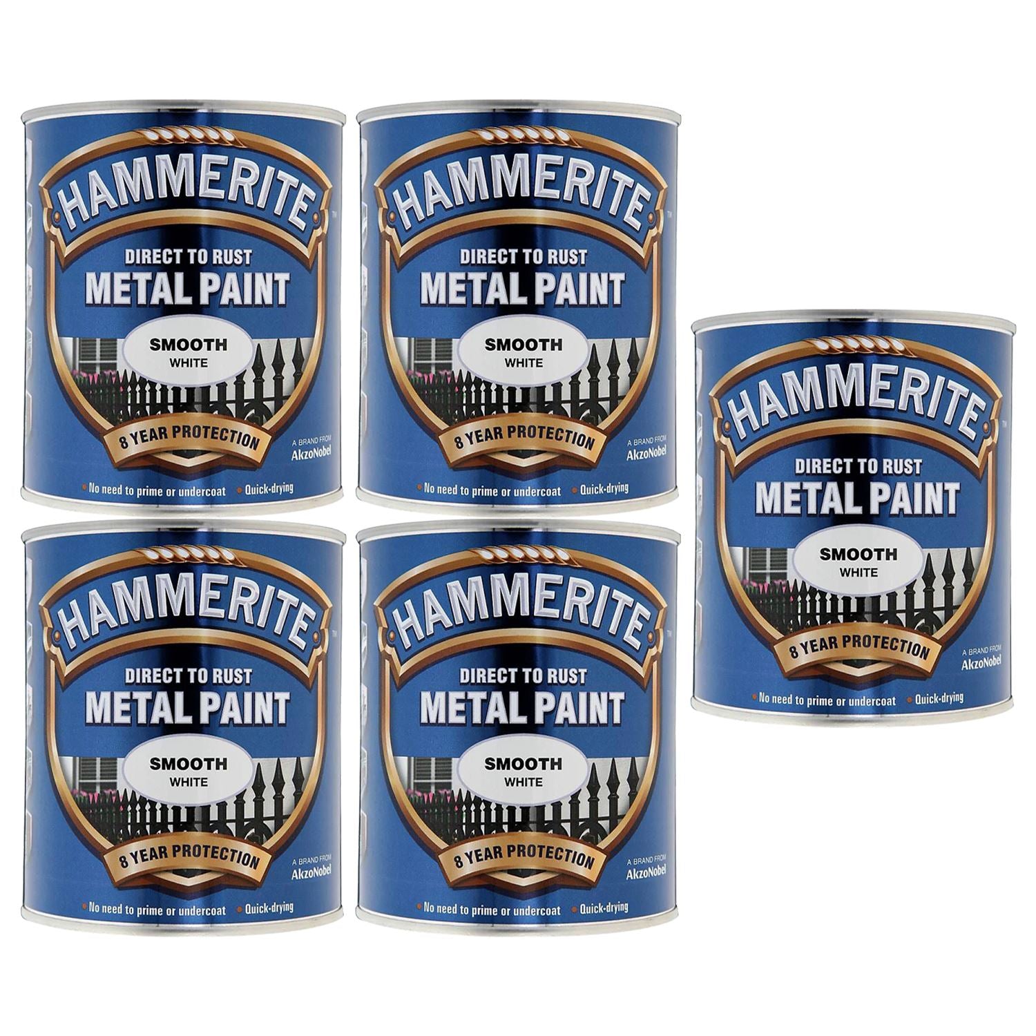 5X Hammerite Smooth White Paint 750ml Tin Paint