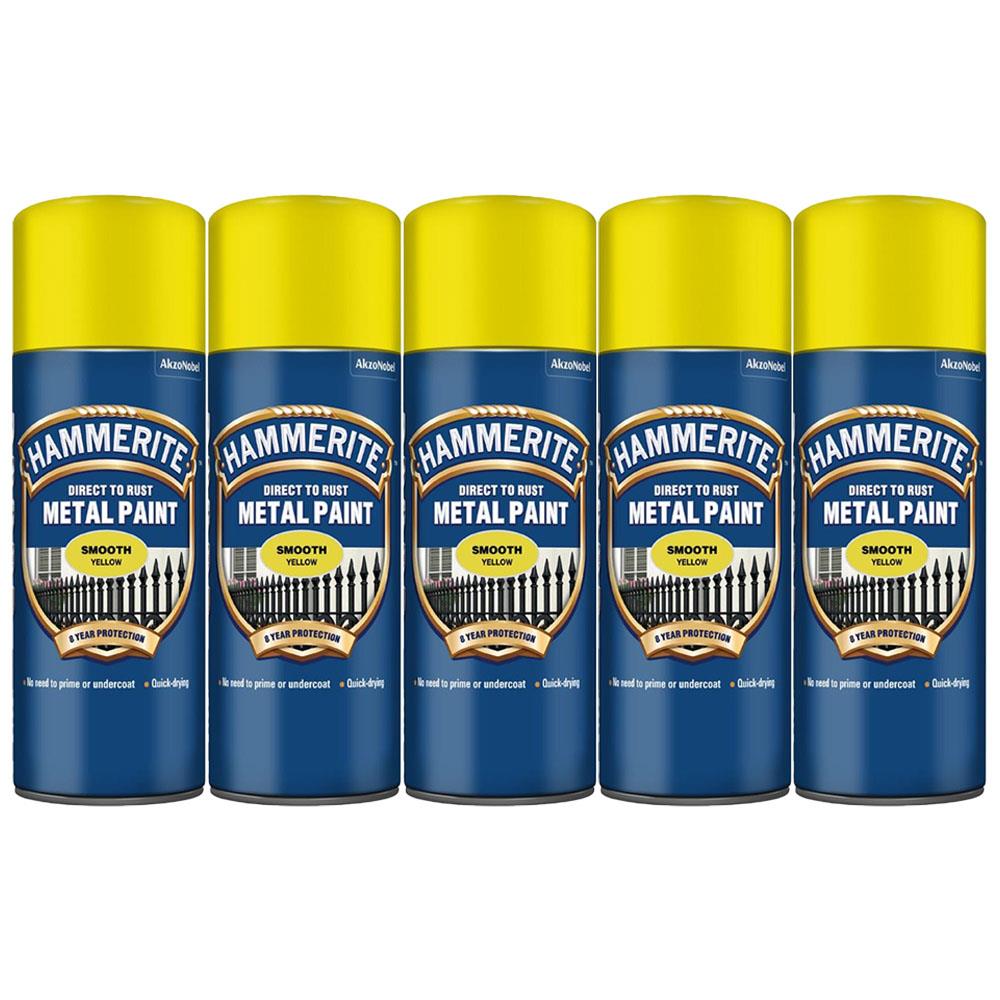 5X Hammerite Smooth Yellow Spray Paint 400ml Spray Paint