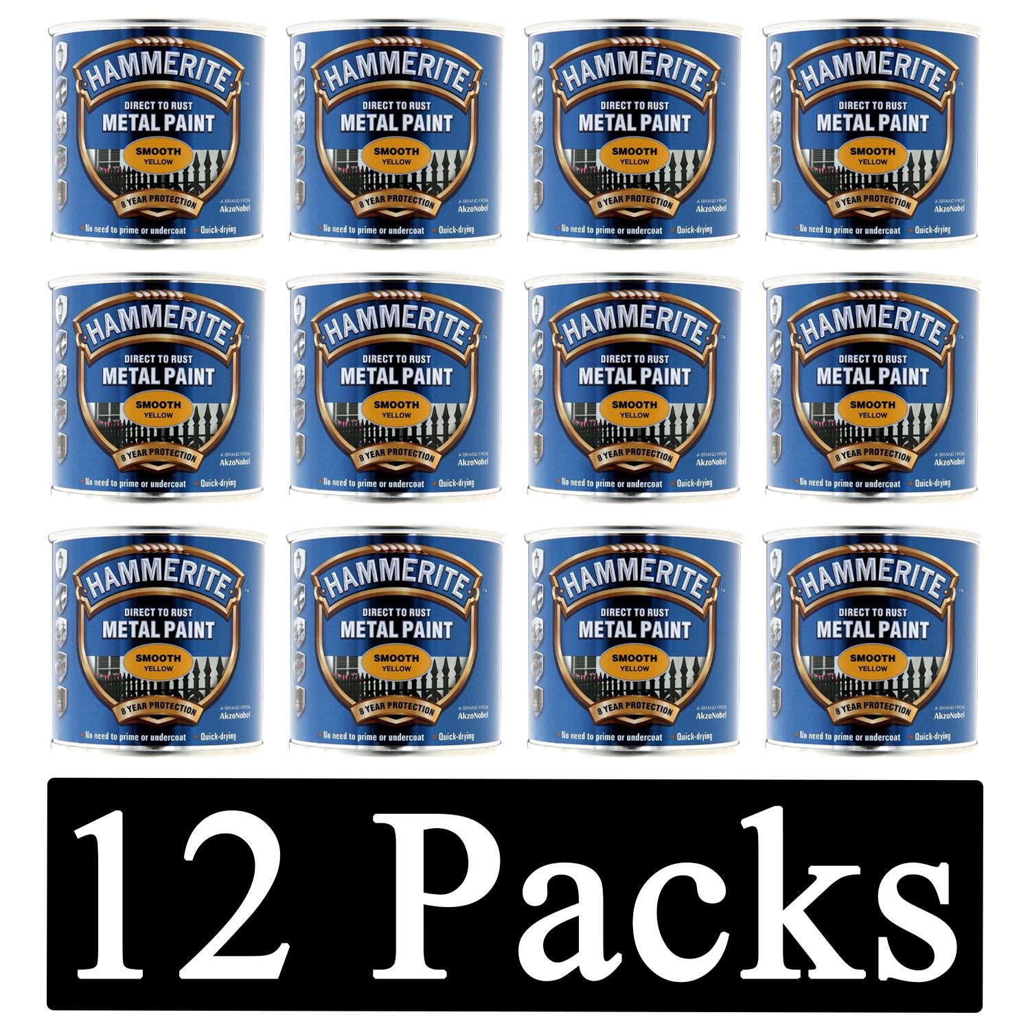 12X Hammerite Smooth Yellow Paint 250ml Tin Paint
