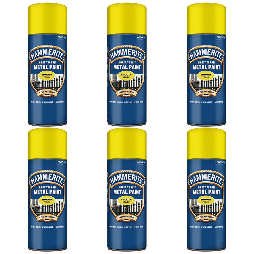 6X Hammerite Smooth Yellow Spray Paint 400ml Spray Paint