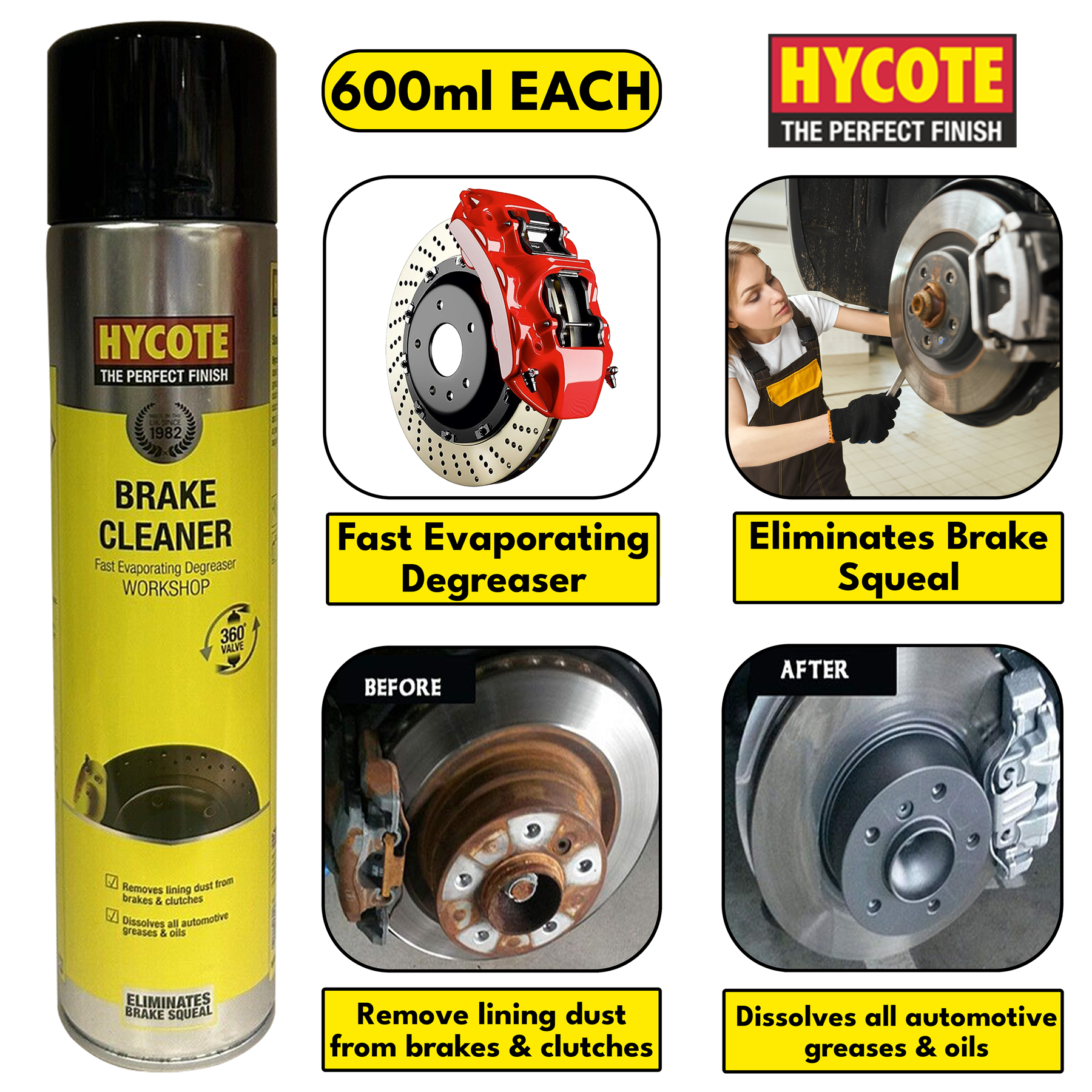 Hycote brake cleaner spray in 600ml can, effective degreaser for brake and clutch maintenance