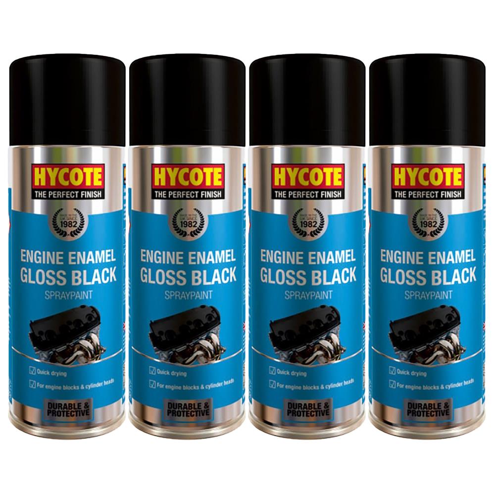 4X Hycote Gloss Black Engine Enamel Spray Paint 400ml Spray Paint