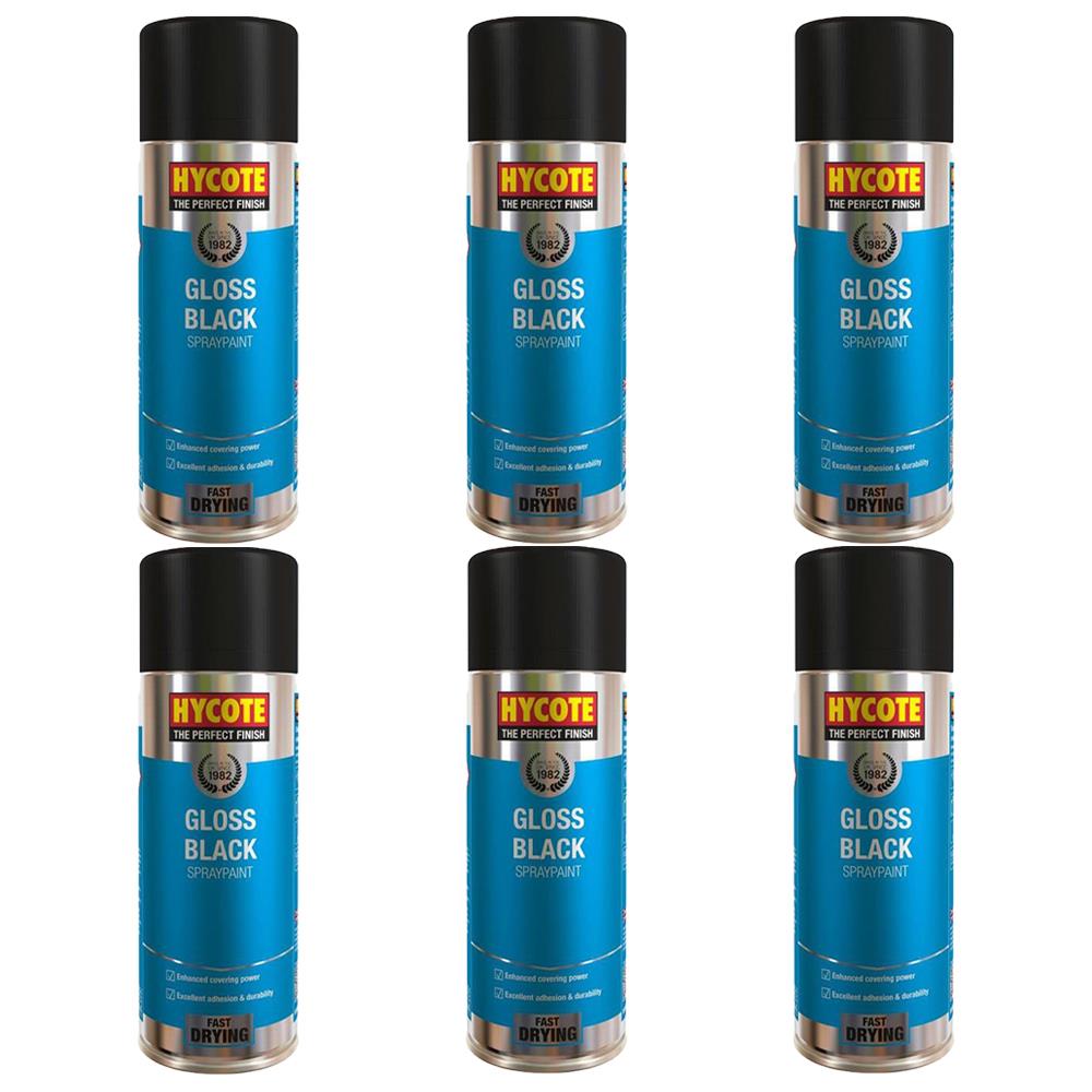 6X Hycote Gloss Black Spray Paint 400ml Spray Paint