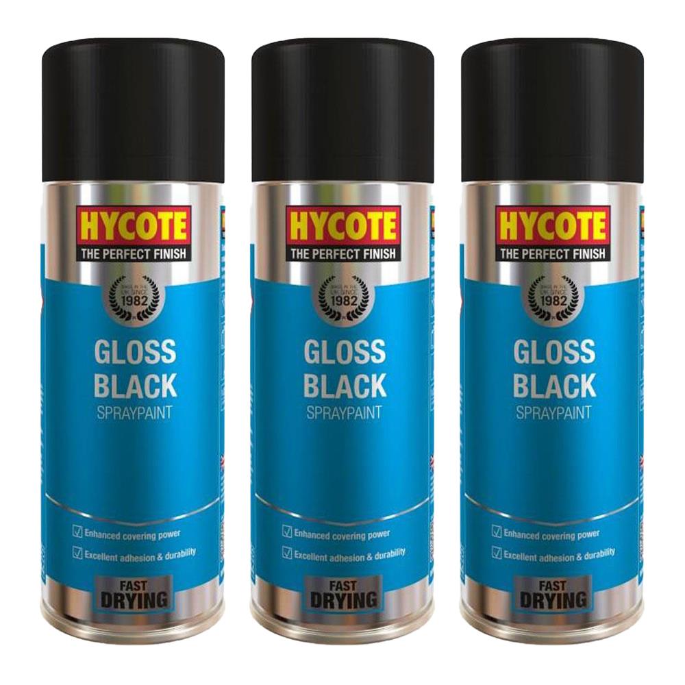 3X Hycote Gloss Black Spray Paint 400ml Spray Paint