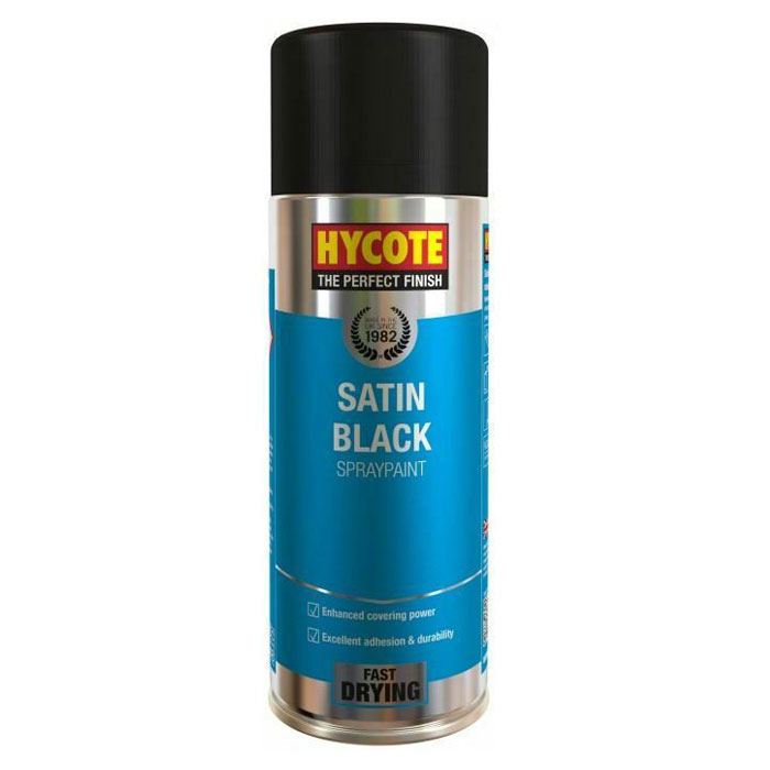 Hycote satin black spray paint 400ml can with fast drying and enhanced covering power for various surfaces