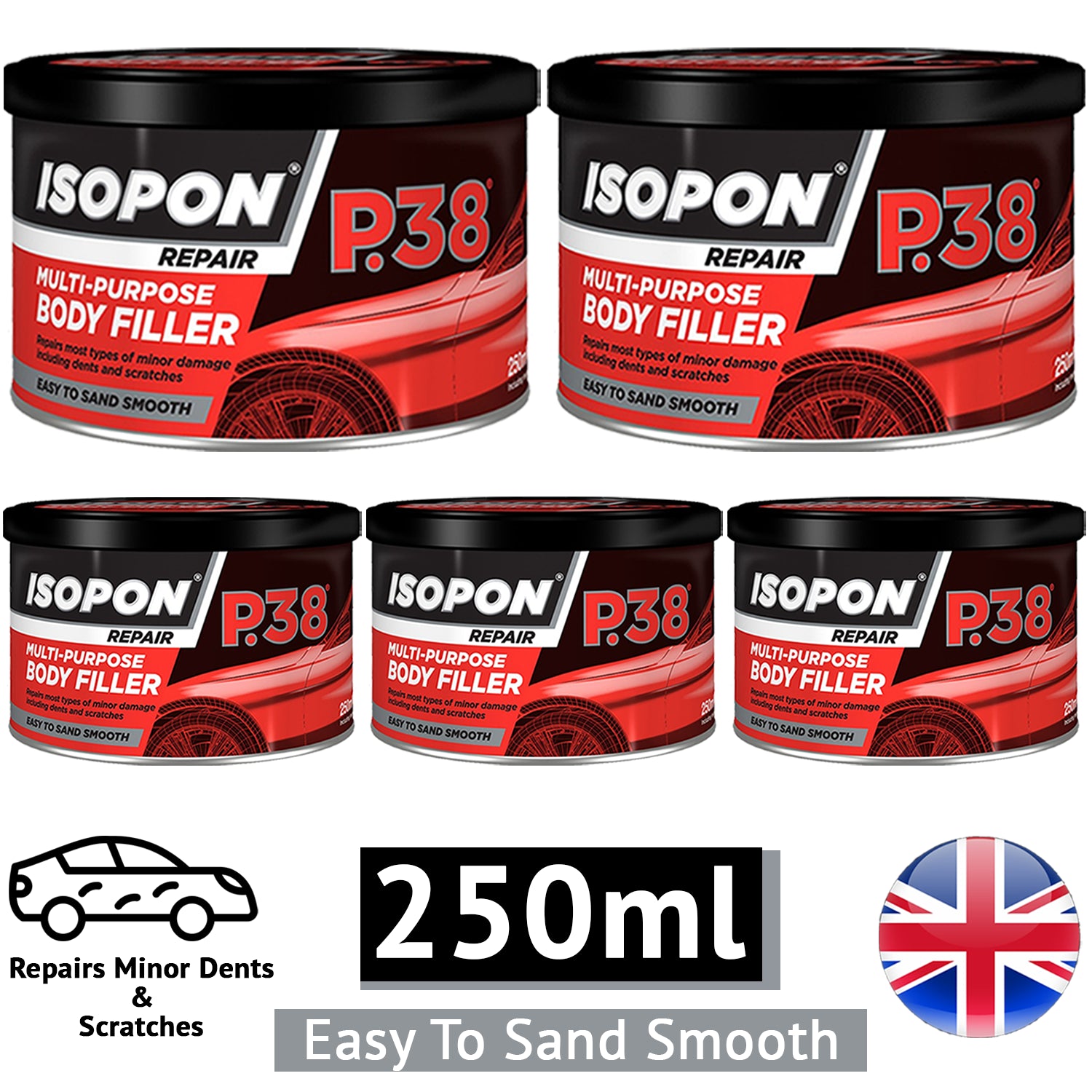 5X Isopon P38 Multi-Purpose Body Filler 250ml Body Filler
