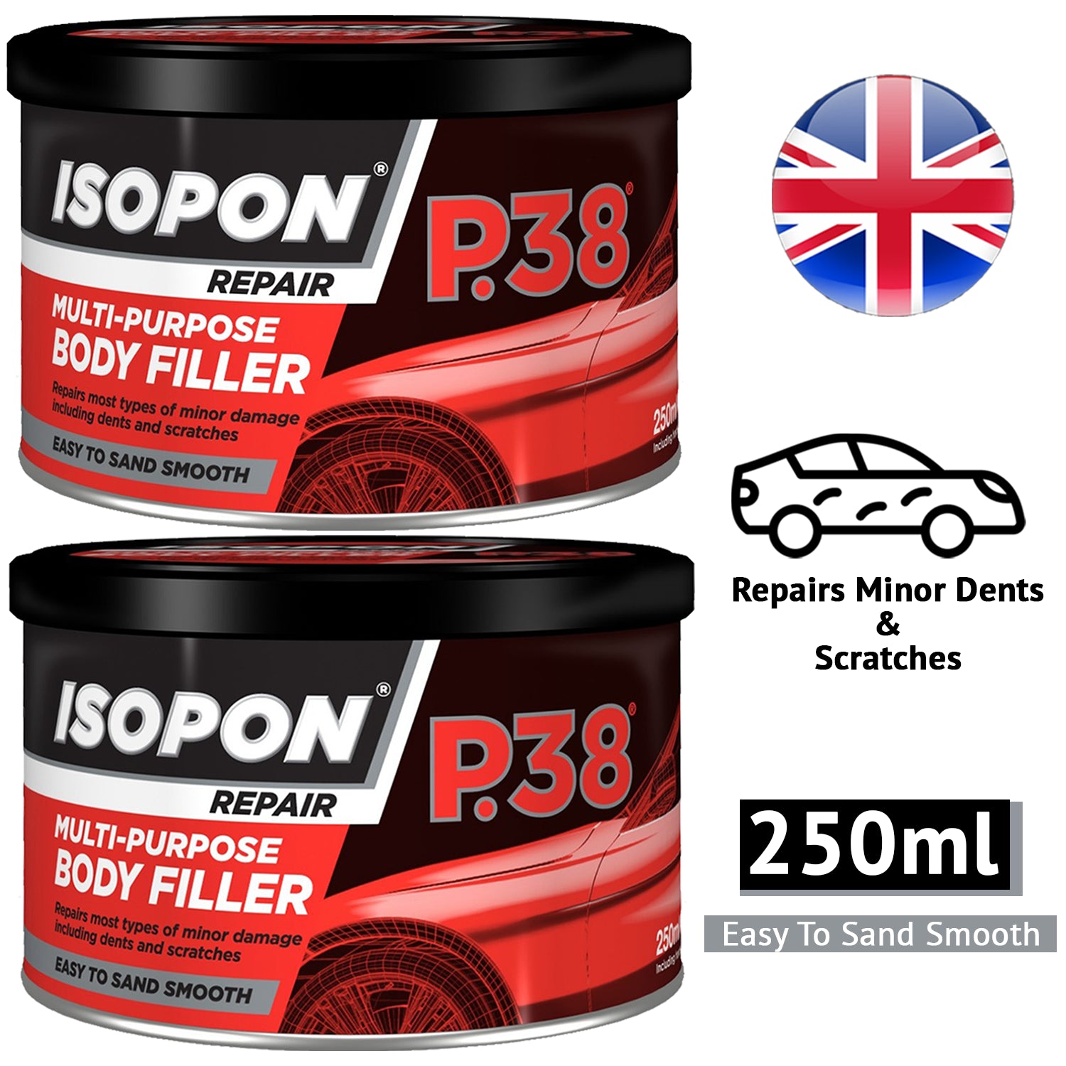 2X Isopon P38 Multi-Purpose Body Filler 250ml Body Filler