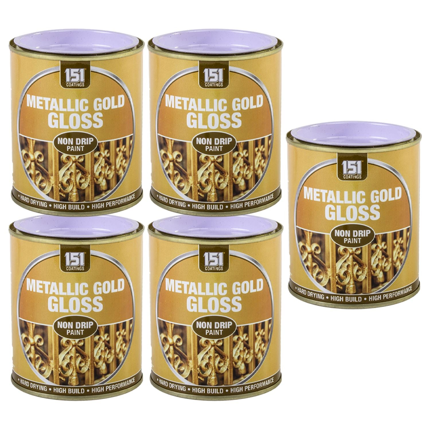 5X Metallic Gold Gloss Non-Drip Paint 300ml Tin Paint