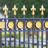 Metallic gold paint tin for enhancing decorative metal gates with a luxurious finish