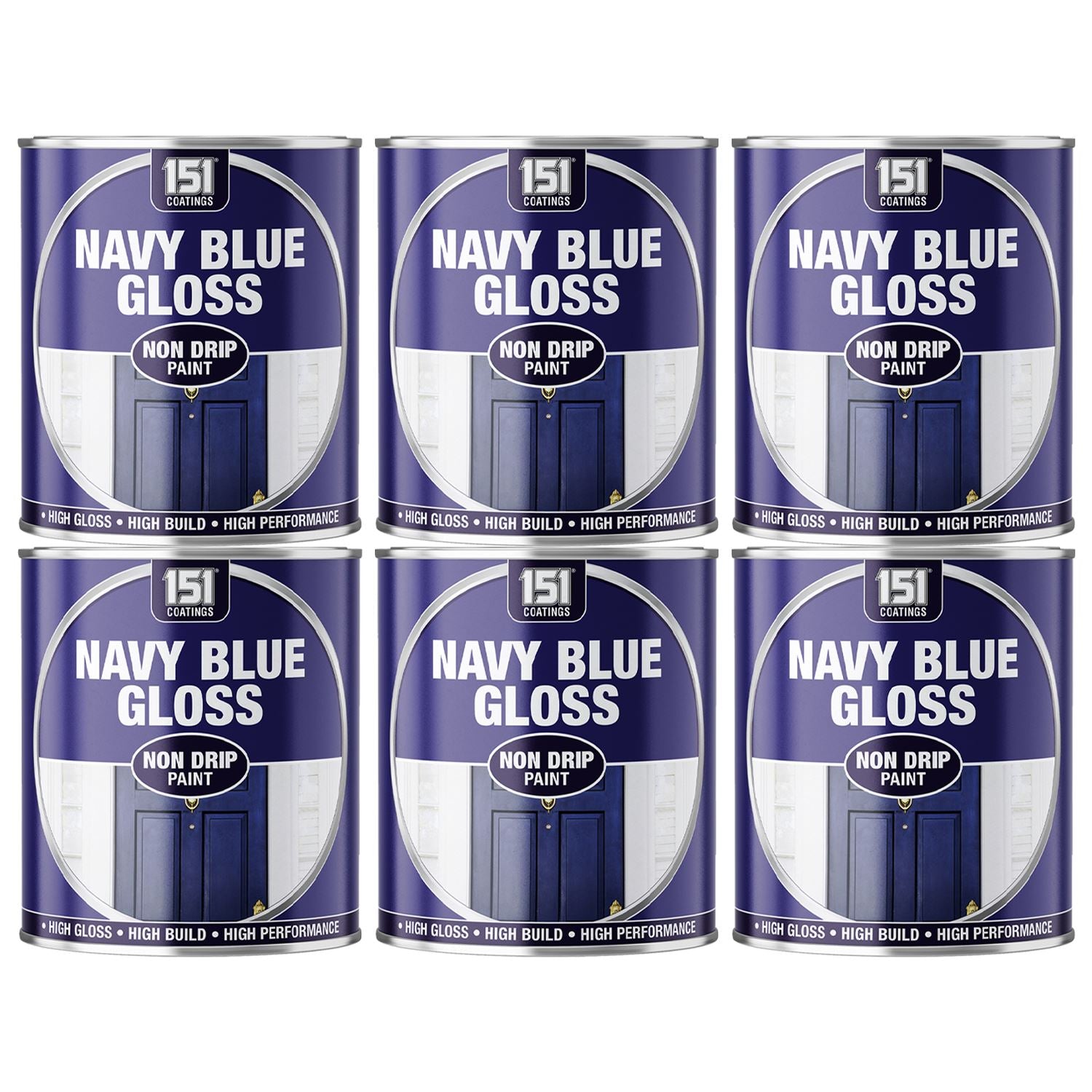 6X Navy Blue Gloss Non-Drip Paint 300ml Tin Paint