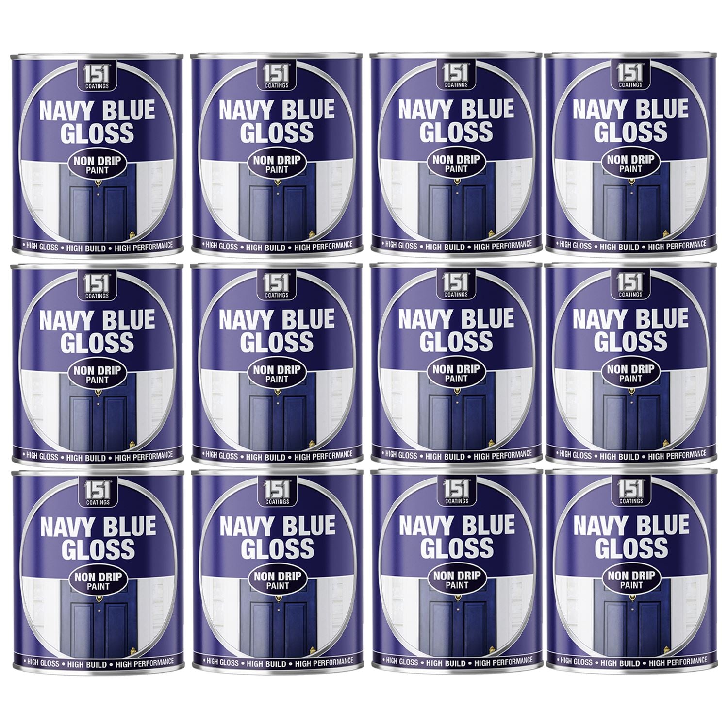 12X Navy Blue Gloss Non-Drip Paint 300ml Tin Paint