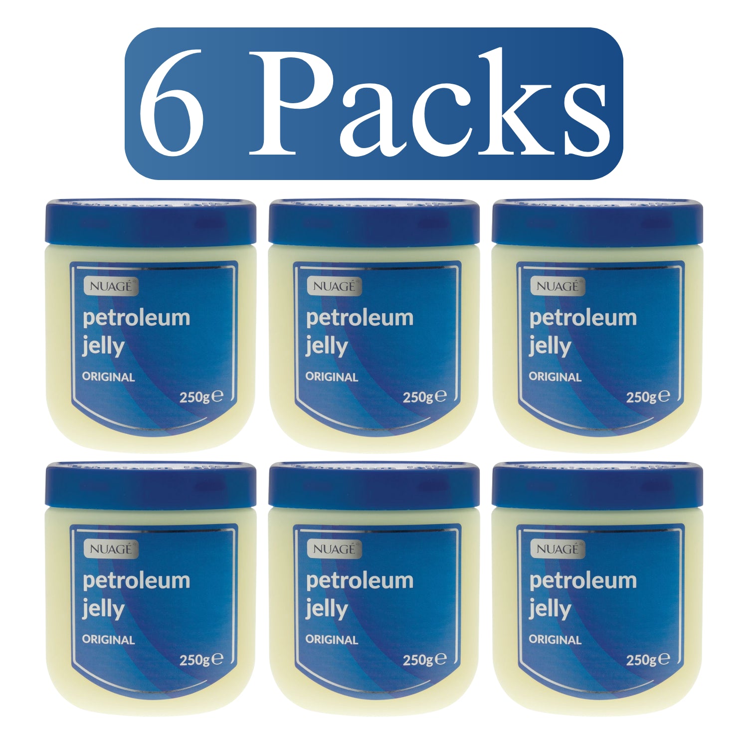 6 packs of petroleum jelly for dry skin in original formula, each 250g tub