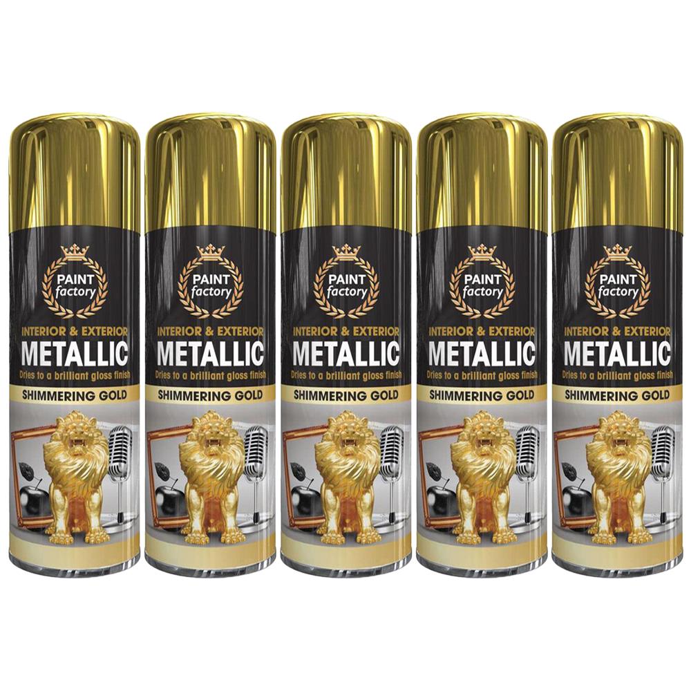 5X Paint Factory Gold Metallic Spray Paint 400ml Spray Paint