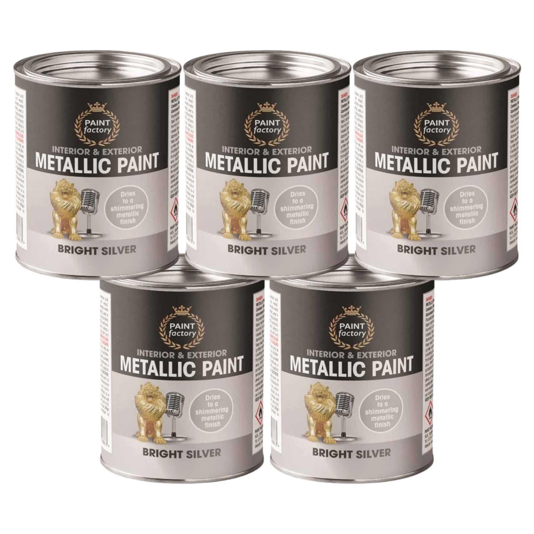 5X Paint Factory Metallic Silver Paint Tin 300ml Tin Paint