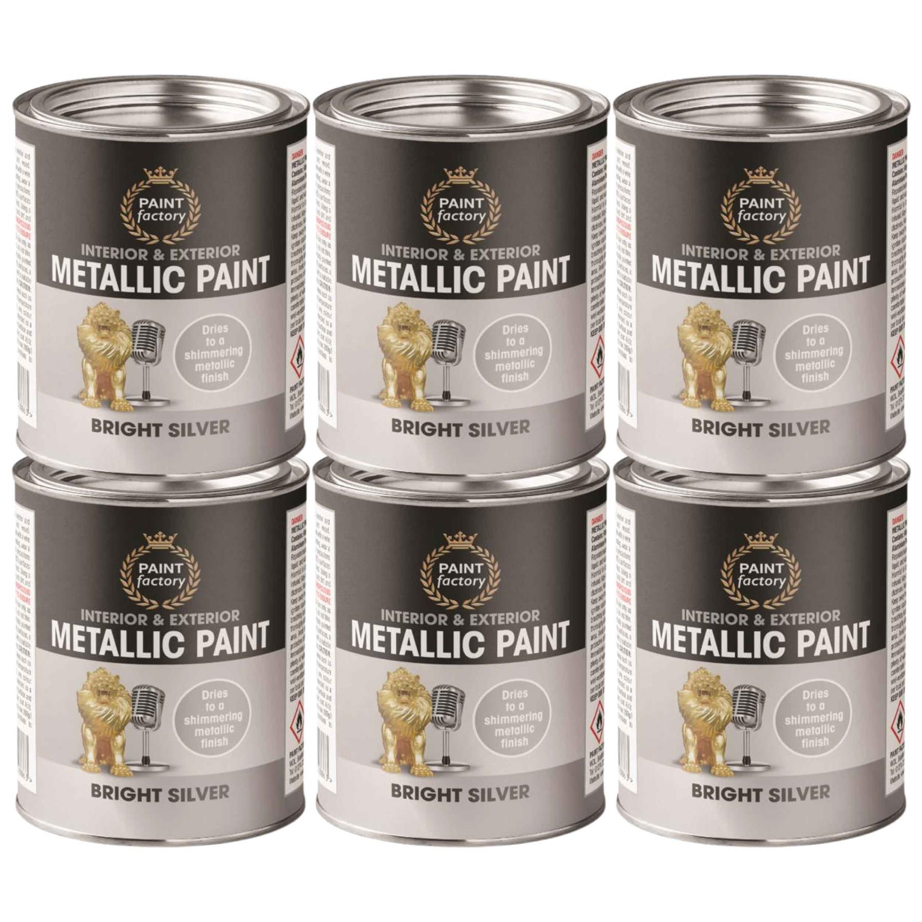 6X Paint Factory Metallic Silver Paint Tin 300ml Tin Paint