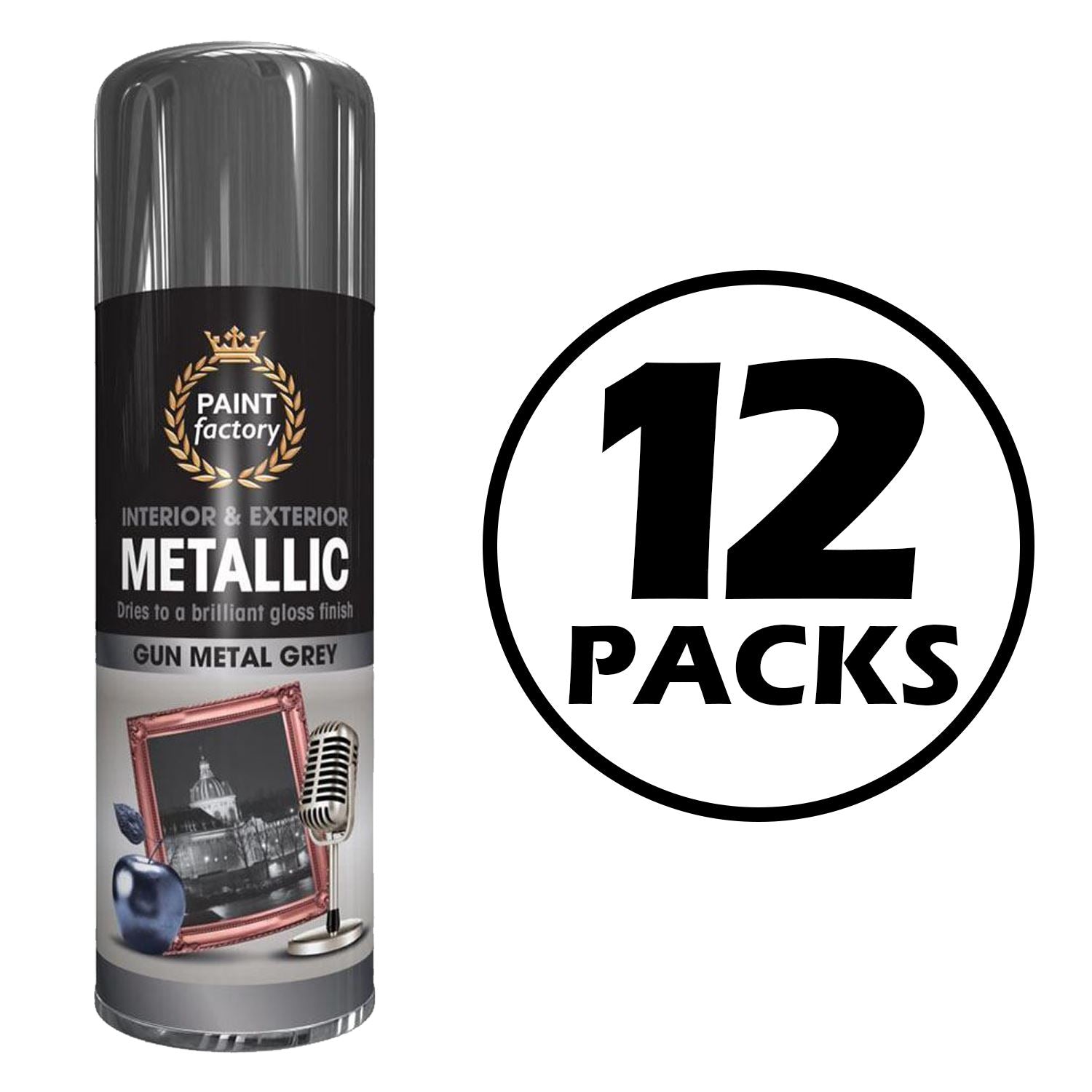 12X Paint Factory Paintgun Grey Metallic Spray Paint 400ml Spray Paint