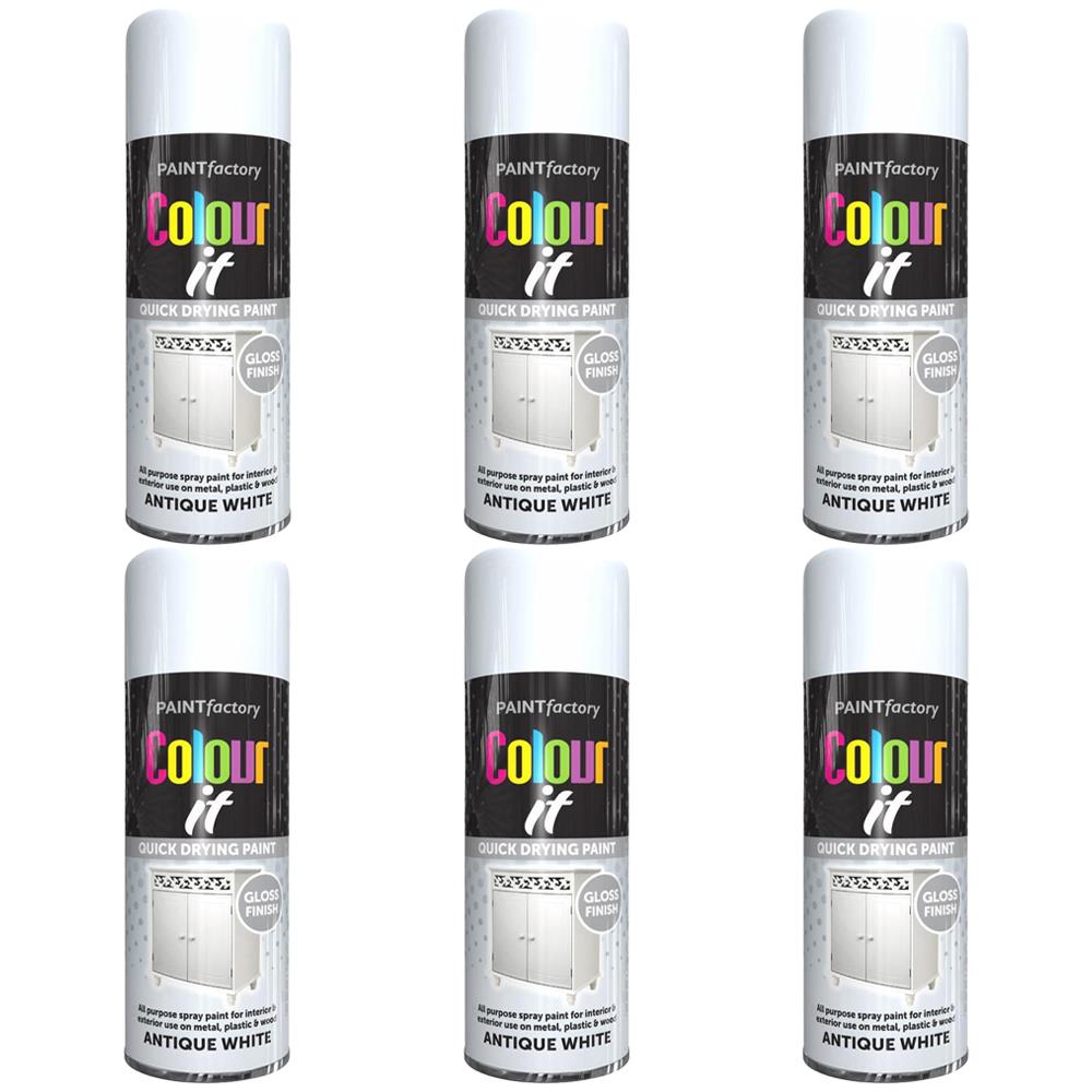 6X Paint Factory Antique White Gloss Spray Paint 400ml Spray Paint