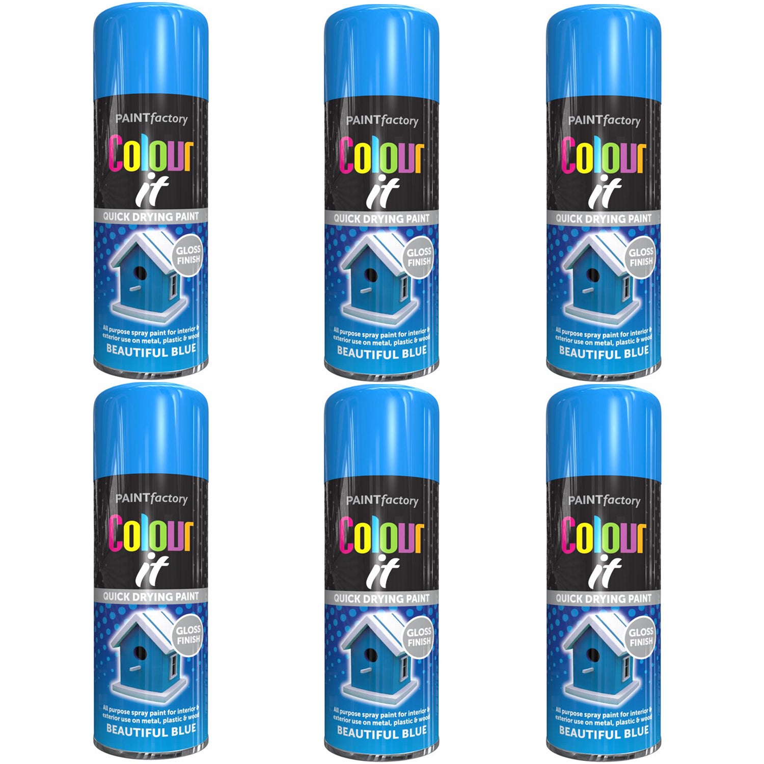 6X Paint Factory Beautiful Blue Gloss Spray Paint 400ml Spray Paint