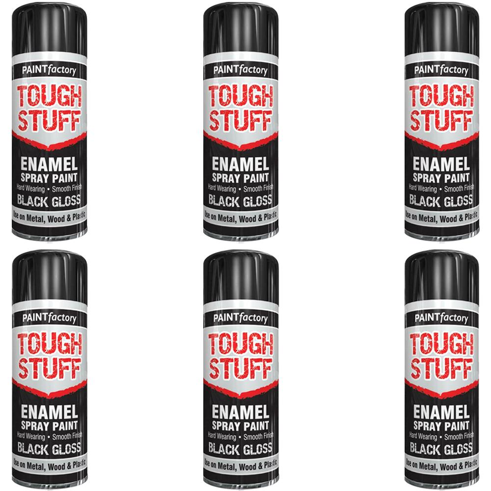 6X Paint Factory Tough Stuff Enamel Black Gloss 400ml Spray Paint