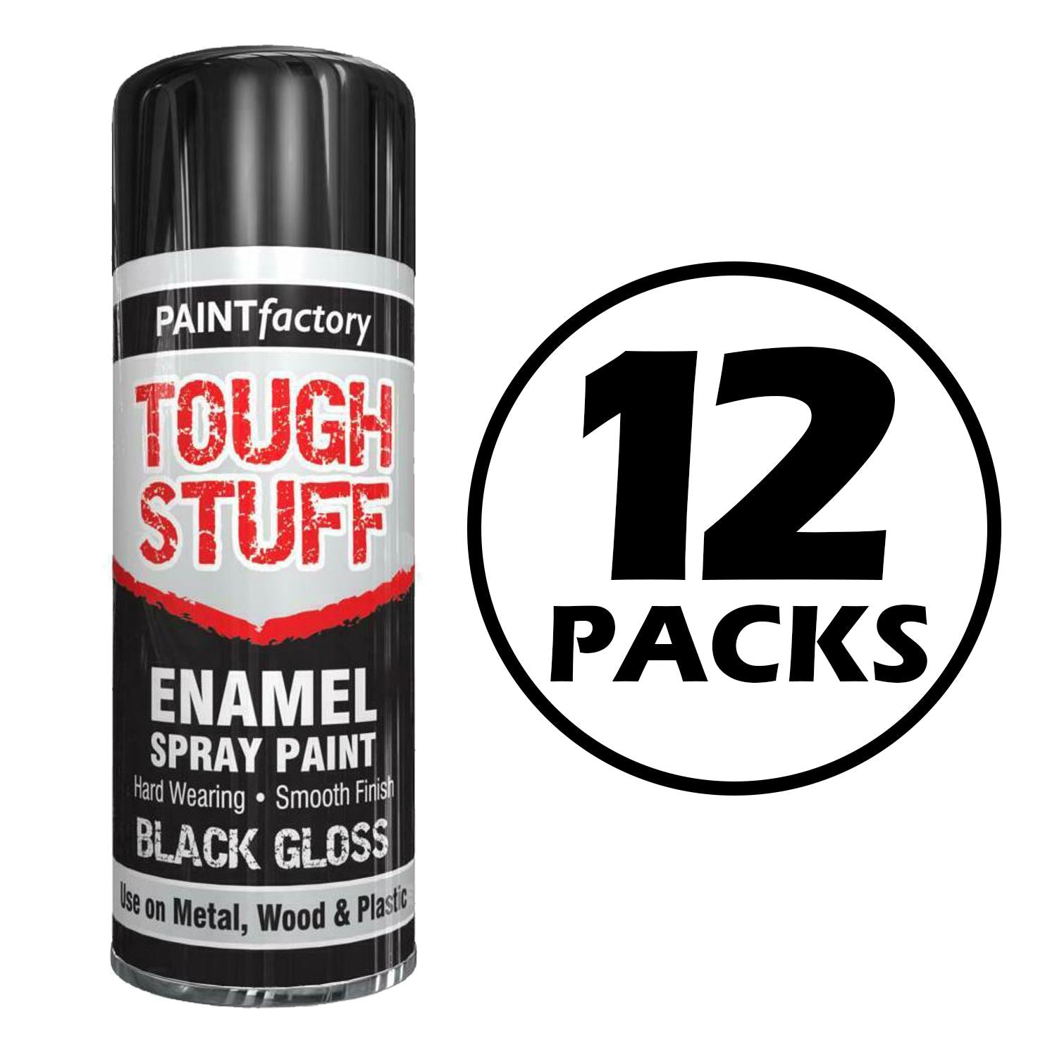 12X Paint Factory Tough Stuff Enamel Black Gloss 400ml Spray Paint