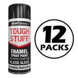 12X Paint Factory Tough Stuff Enamel Black Gloss 400ml Spray Paint