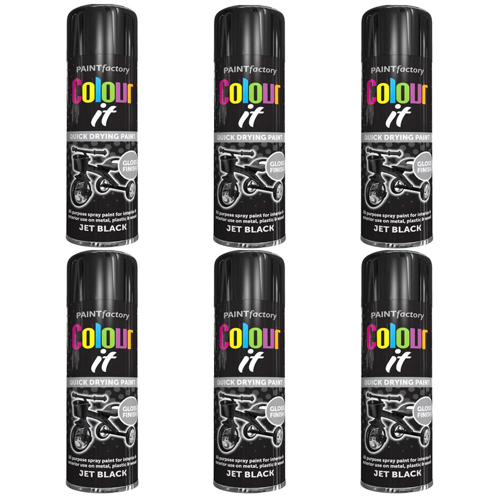 6X Paint Factory Black Gloss 250ml Spray Paint