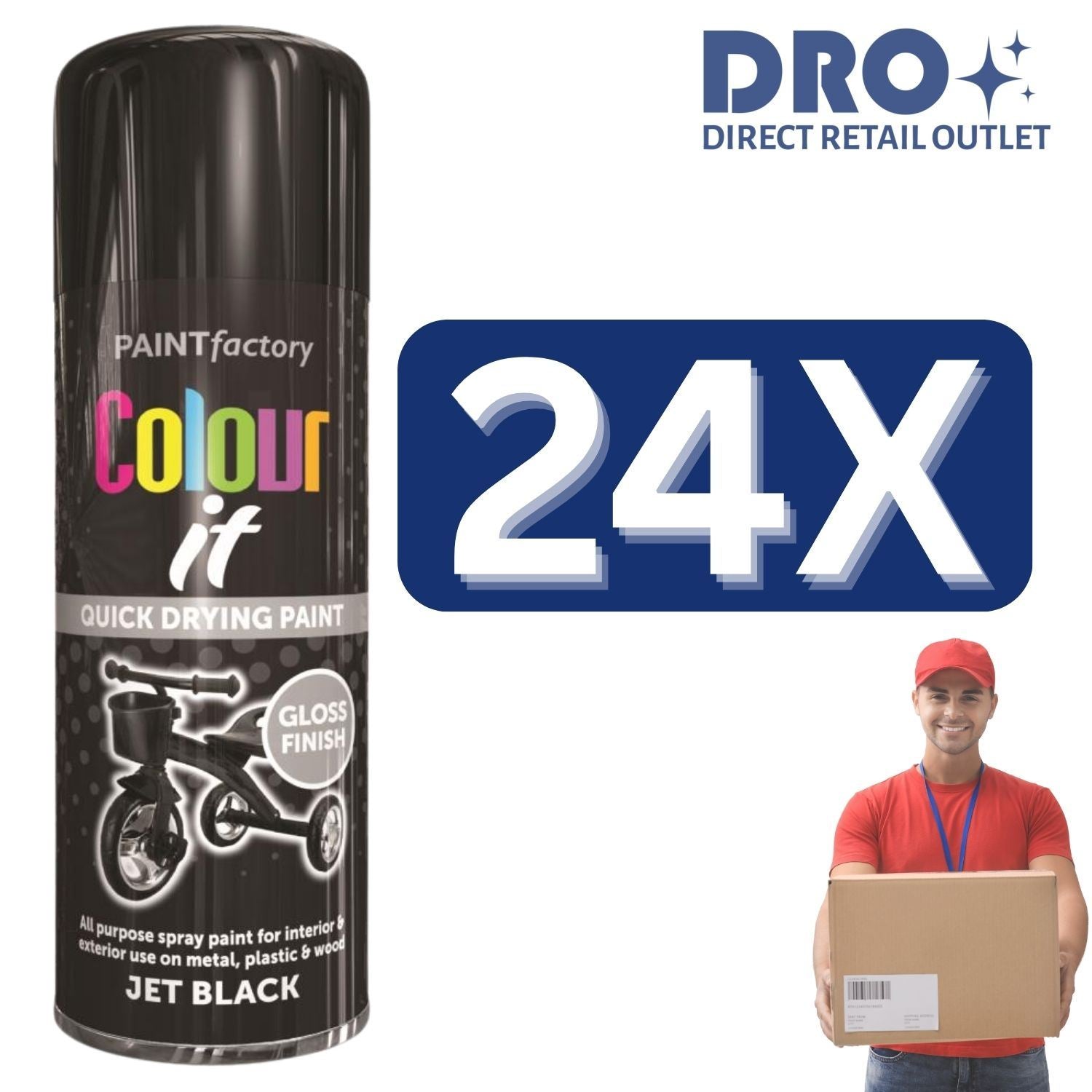 Paint Factory Colour It Jet Black Gloss Spray Paint 250ml in a quick drying canister for interior and exterior use