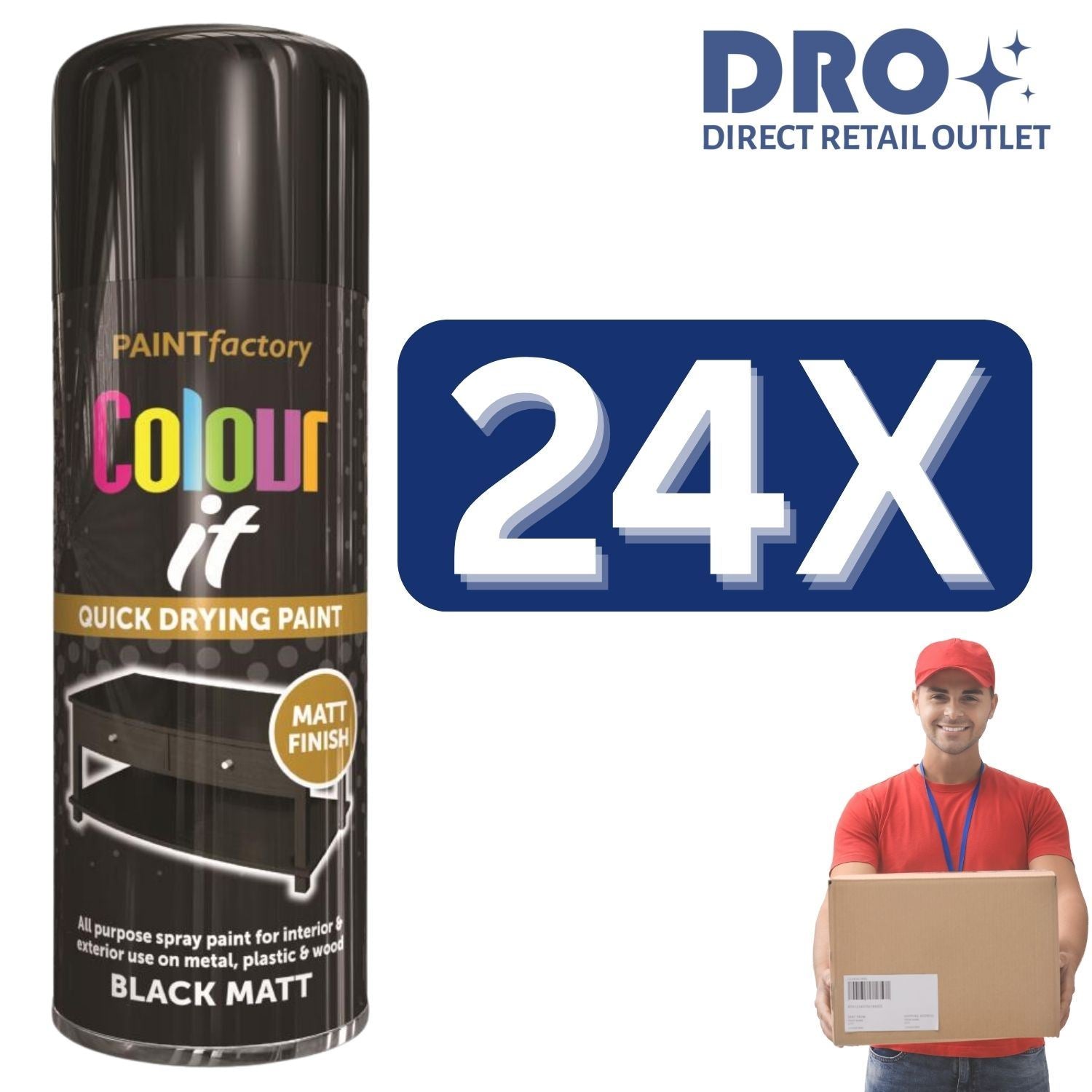 Paint Factory Colour it Black Matt Spray Paint 250ml for quick drying finish on metal, plastic and wood