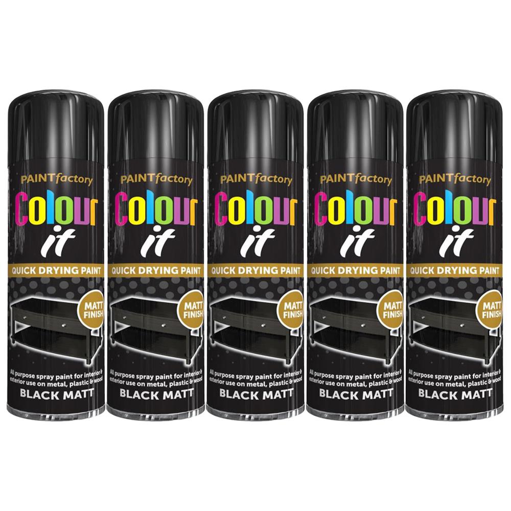 5X Paint Factory Black Matt Spray Paint 250ml Spray Paint