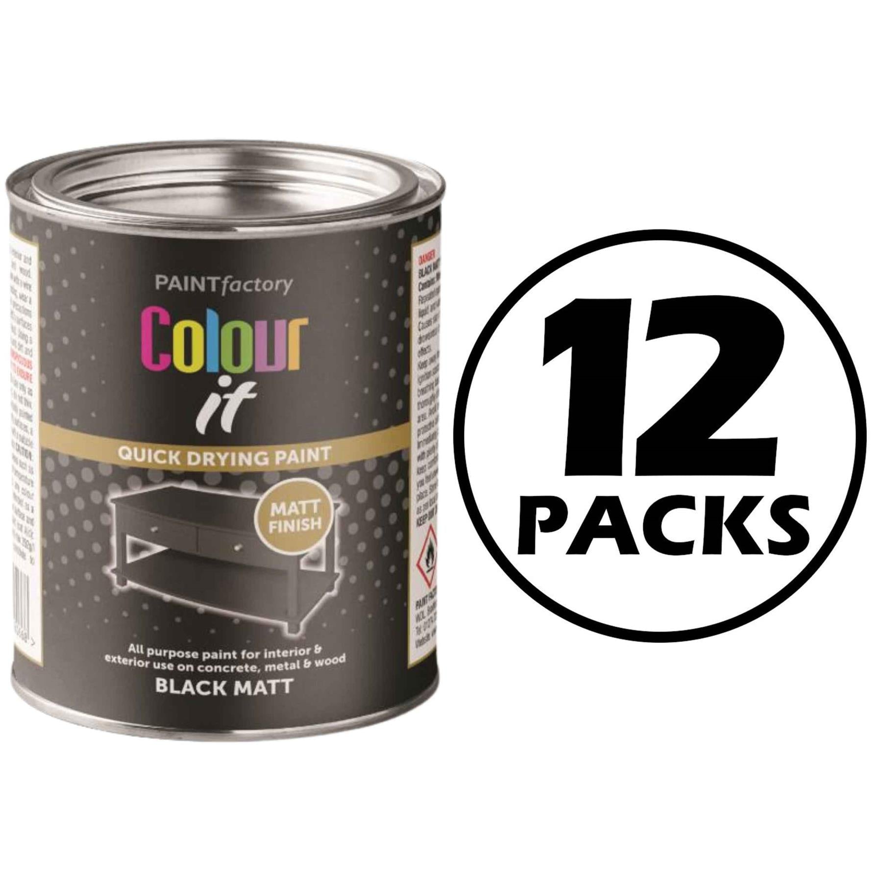 12X Paint Factory Black Matt Tin Paint 300ml Tin Paint