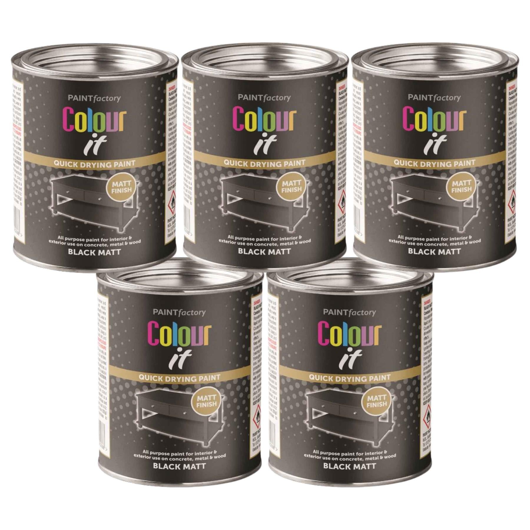 5X Paint Factory Black Matt Tin Paint 300ml Tin Paint