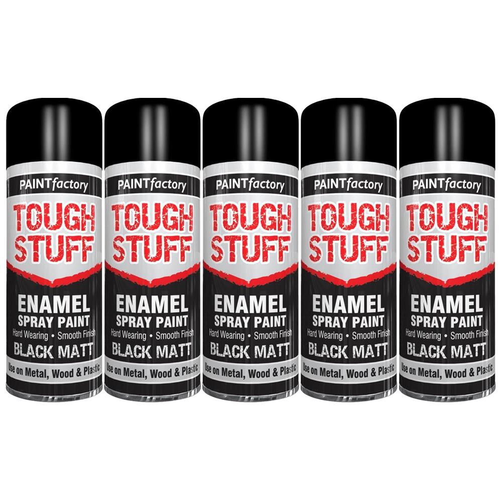 5X Paint Factory Tough Stuff Enamel Black Matt 400ml Spray Paint