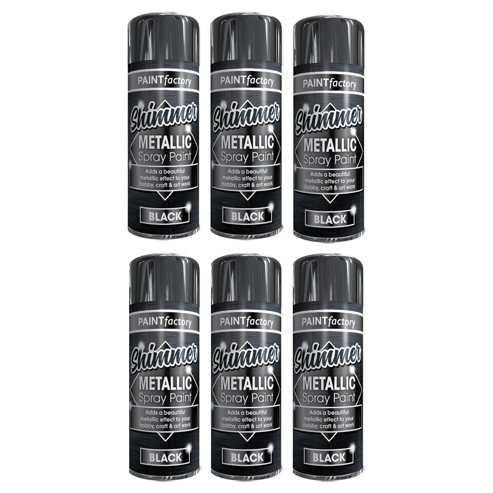 6X Paint Factory All Purpose Black Metallic Spray Paint 200ml Spray Paint