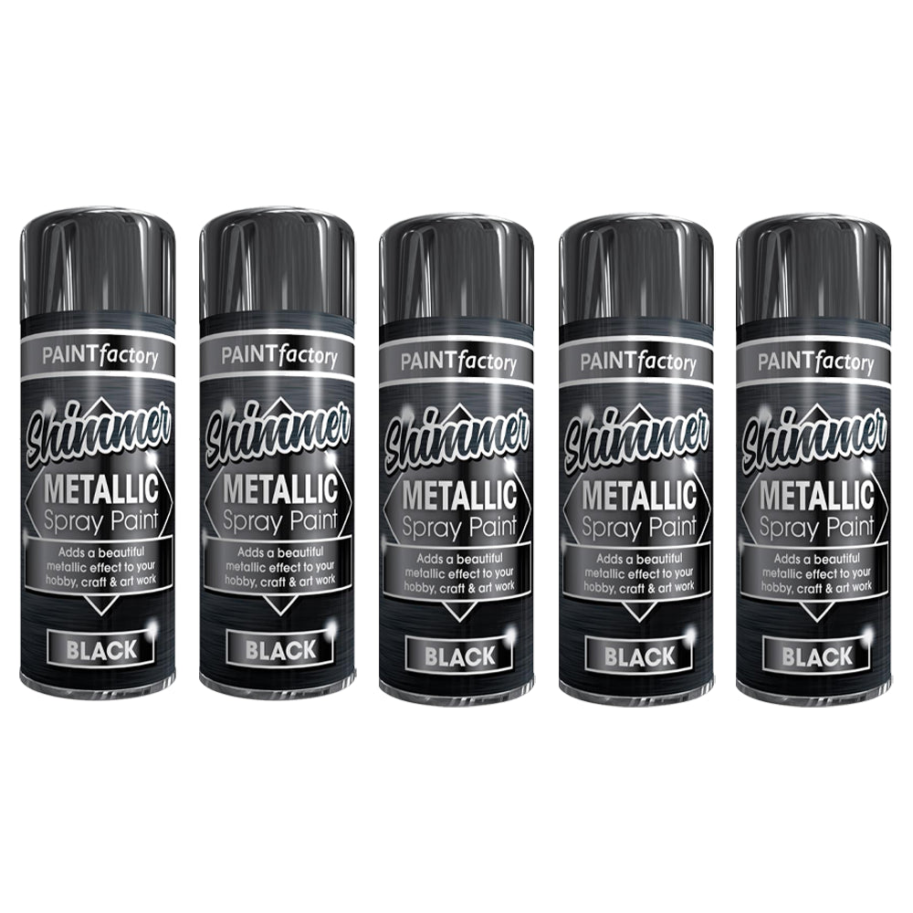 5X Paint Factory All Purpose Black Metallic Spray Paint 200ml Spray Paint