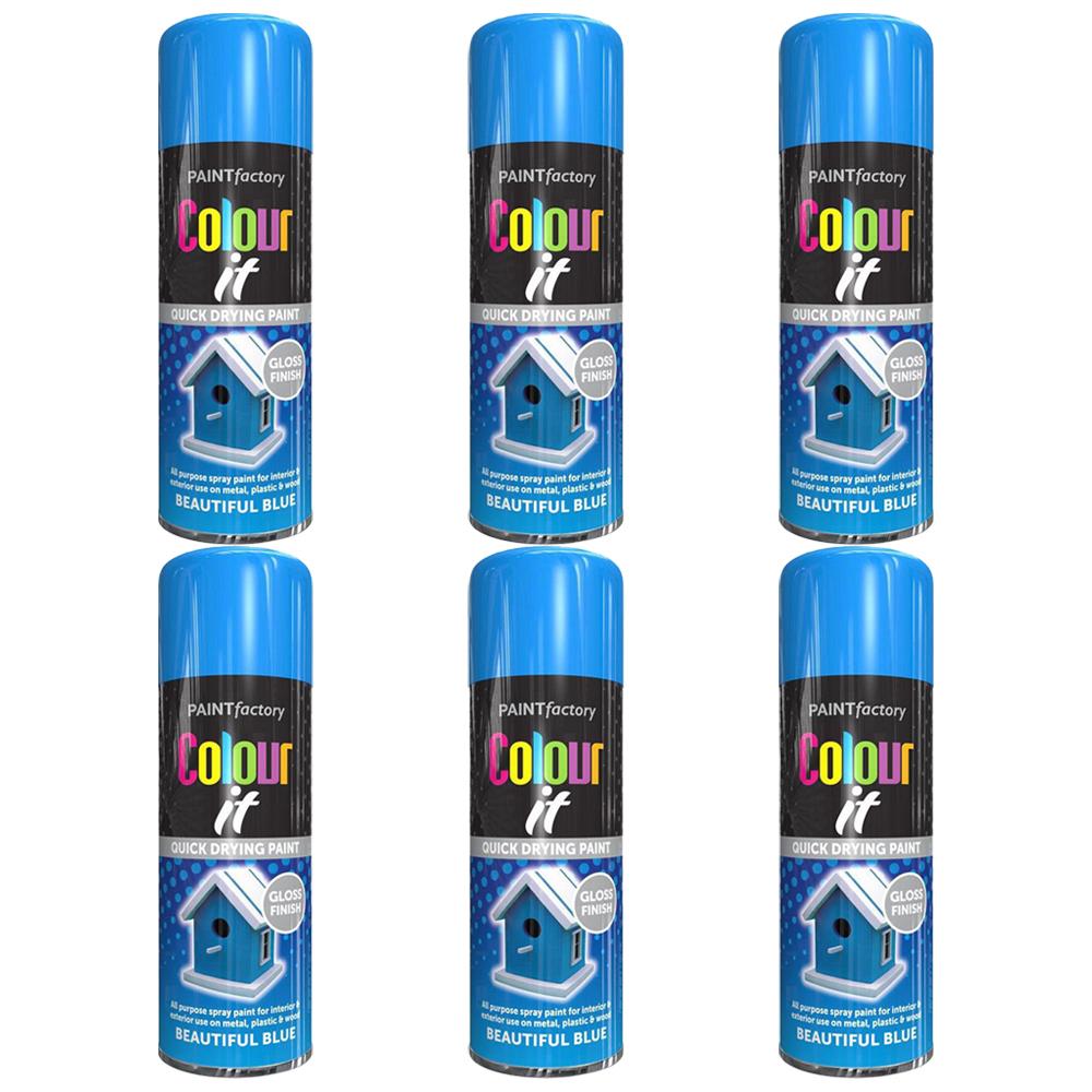 6X Paint Factory Beautiful Blue Gloss Spray Paint 250ml Spray Paint