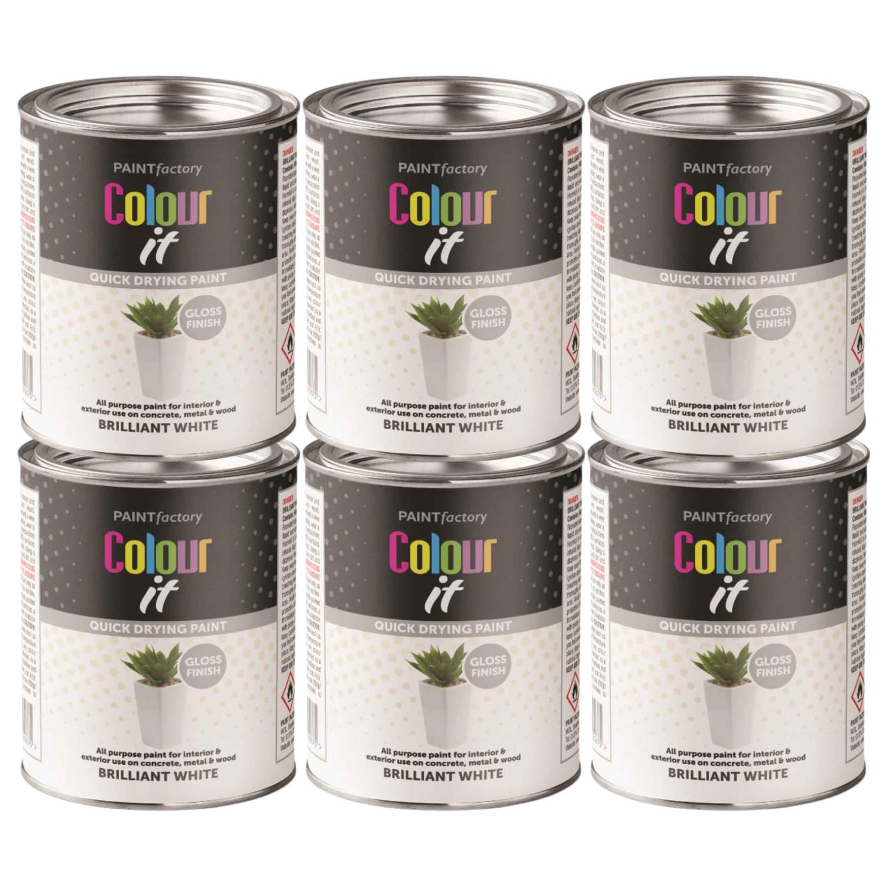 6X Paint Factory Brilliant White Gloss Tin Paint 300ml Tin Paint