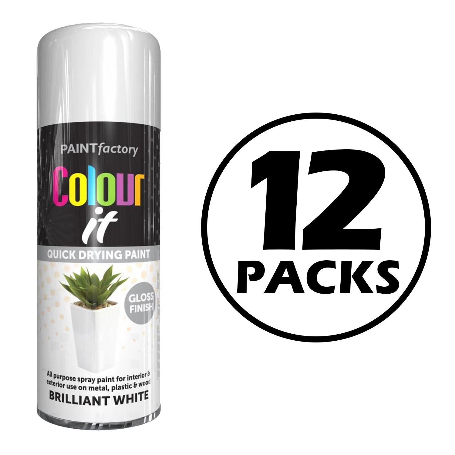 12X Paint Factory Brilliant White Gloss Spray Paint 400ml Spray Paint