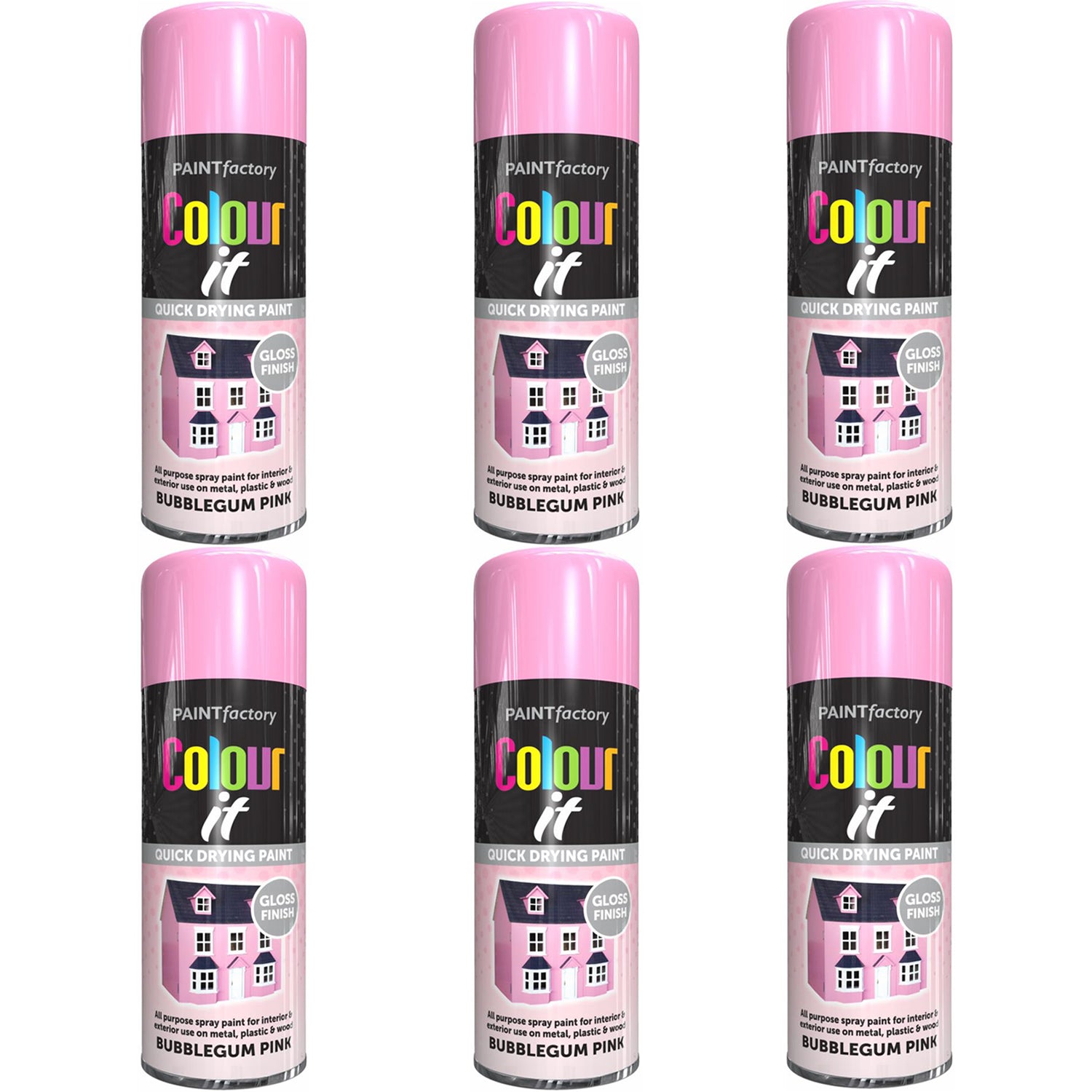 6X Paint Factory Bubblegum Pink Gloss Spray Paint 400ml Spray Paint