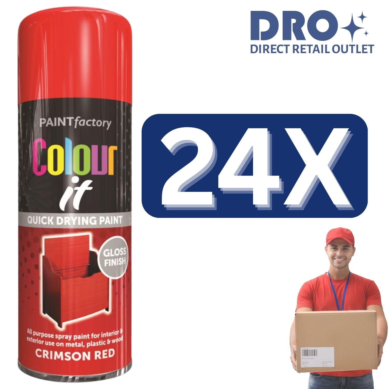 Paint Factory Colour It Quick Drying Spray Paint in Crimson Red, available in bulk quantity discounted paints
