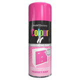 PAINTfactory Colour It Quick Drying Spray Paint in Perfect Pink, ideal for bulk quantity discounted paints