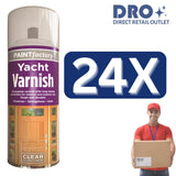 Bulk quantity discounted paints from Paint Factory in a 24X Yacht Varnish spray can for interior and exterior use