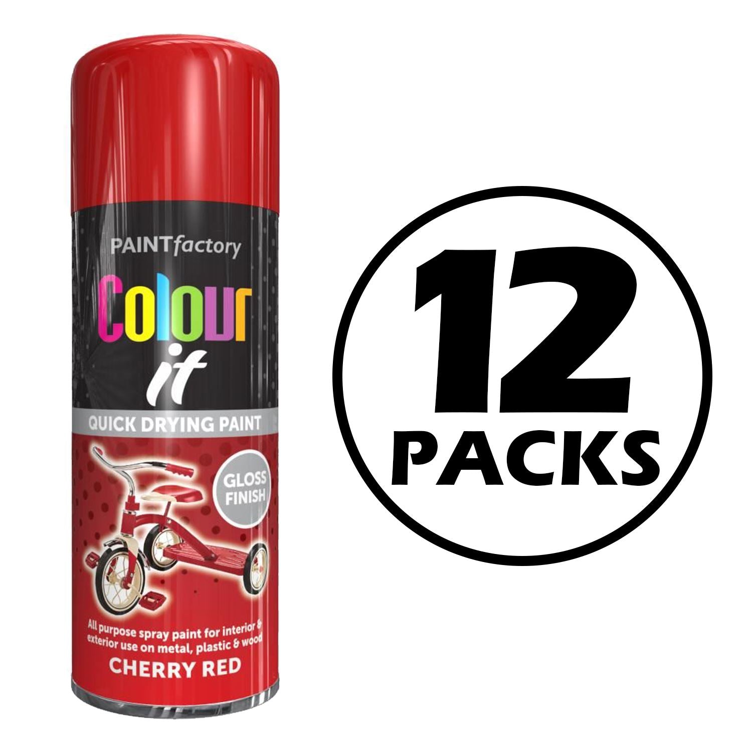 12X Paint Factory Cherry Red Gloss Spray Paint 400ml Spray Paint