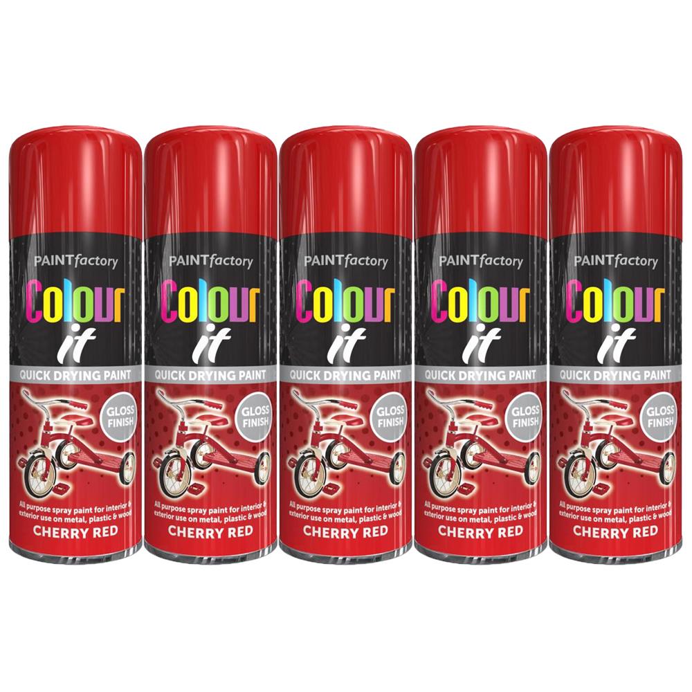 5X Paint Factory Cherry Red Gloss Spray Paint 400ml Spray Paint