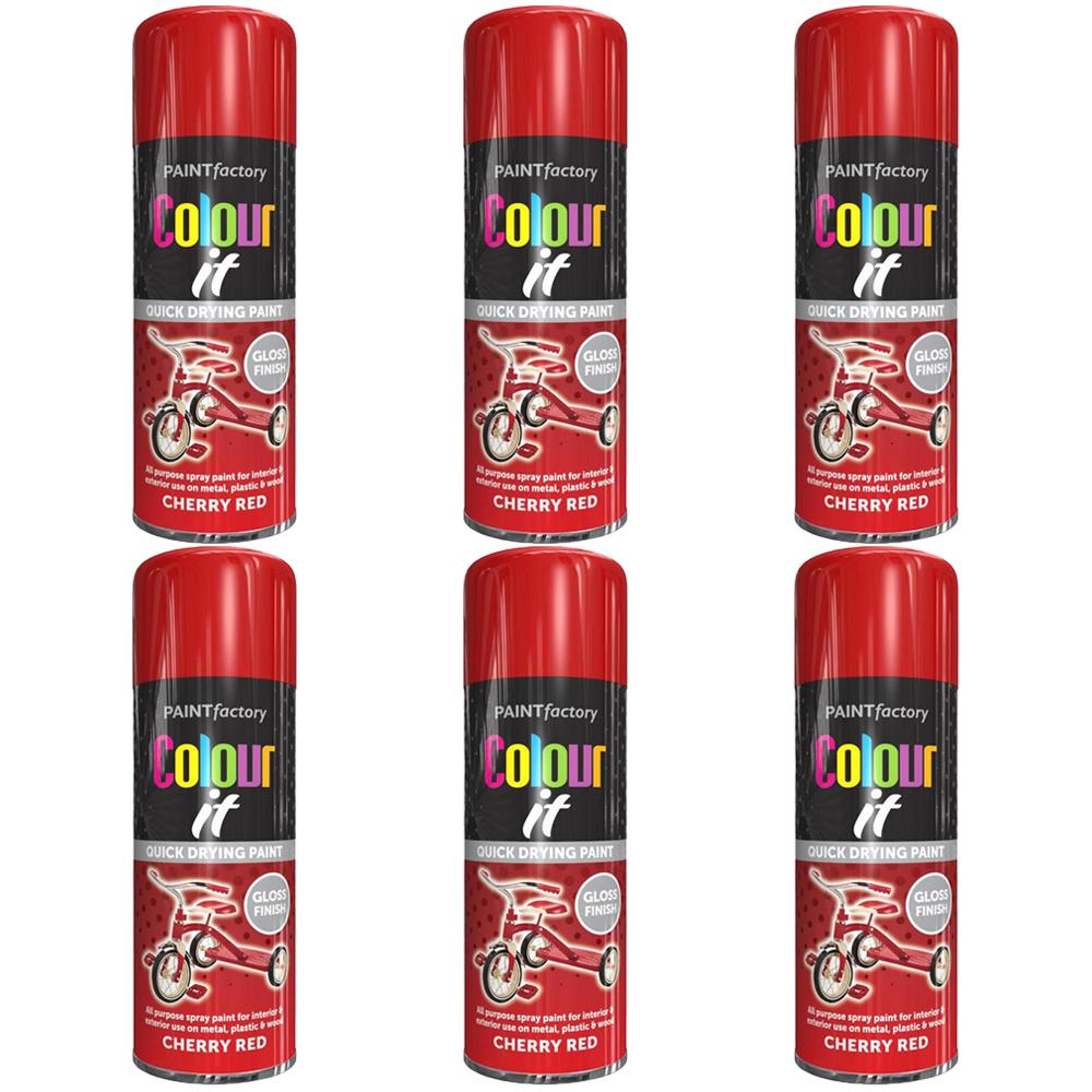 6X Paint Factory Cherry Red Gloss Spray Paint 400ml Spray Paint