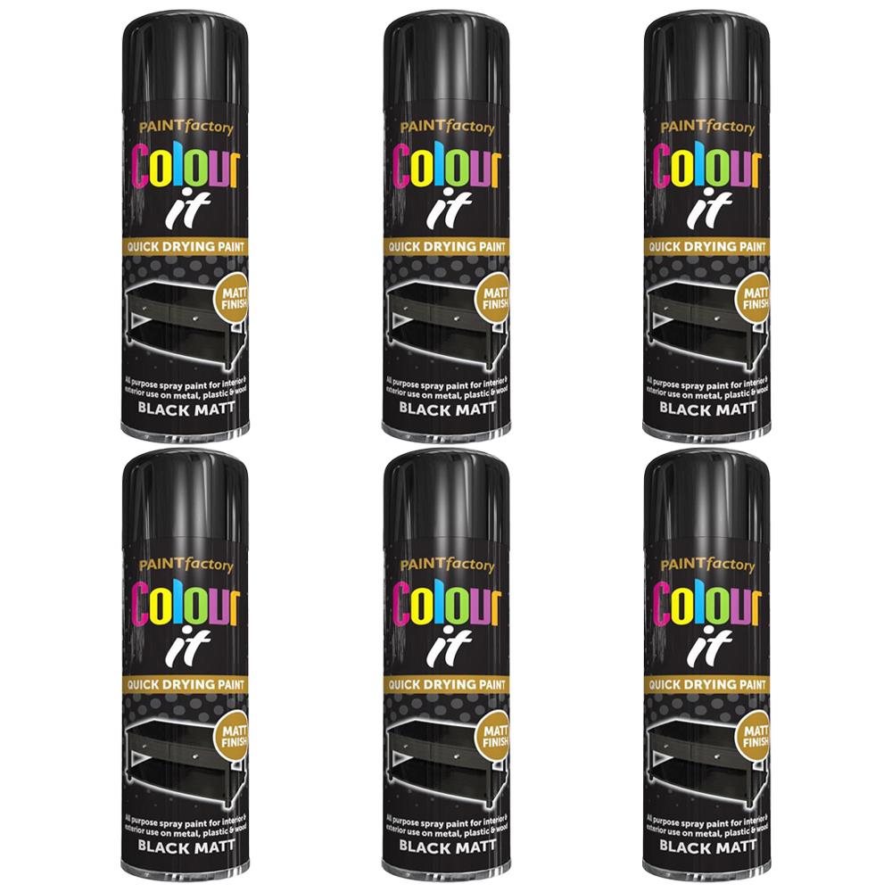 6X Paint Factory Black Matt Spray Paint 250ml Spray Paint