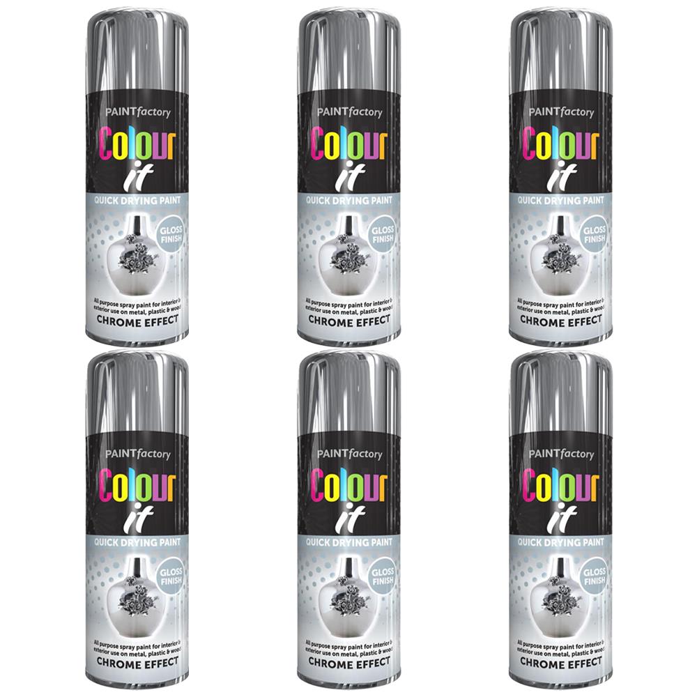 6X Paint Factory Chrome Effect Gloss Spray Paint 400ml Spray Paint