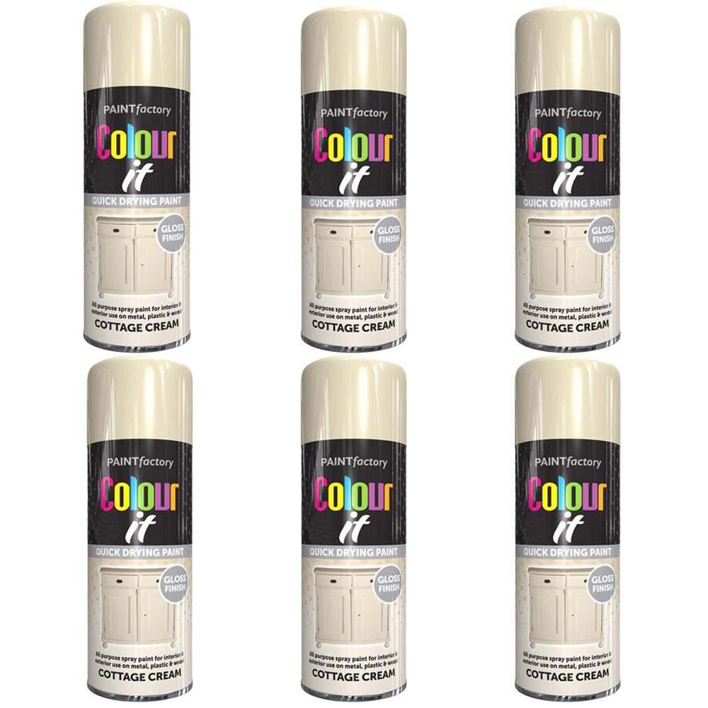6X Paint Factory Cottage Cream Gloss Spray Paint 400ml Spray Paint