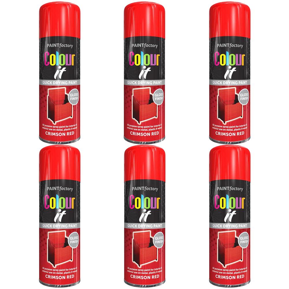 6X Paint Factory Crimson Red Gloss Spray Paint 400ml Spray Paint